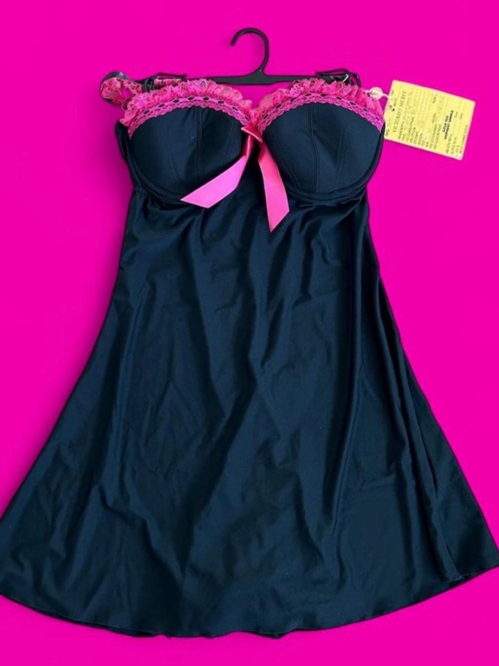 Victoria's Secret Black Slip with Pink Lace Trim